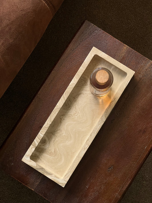 Long Marble-Effect Trinket Tray